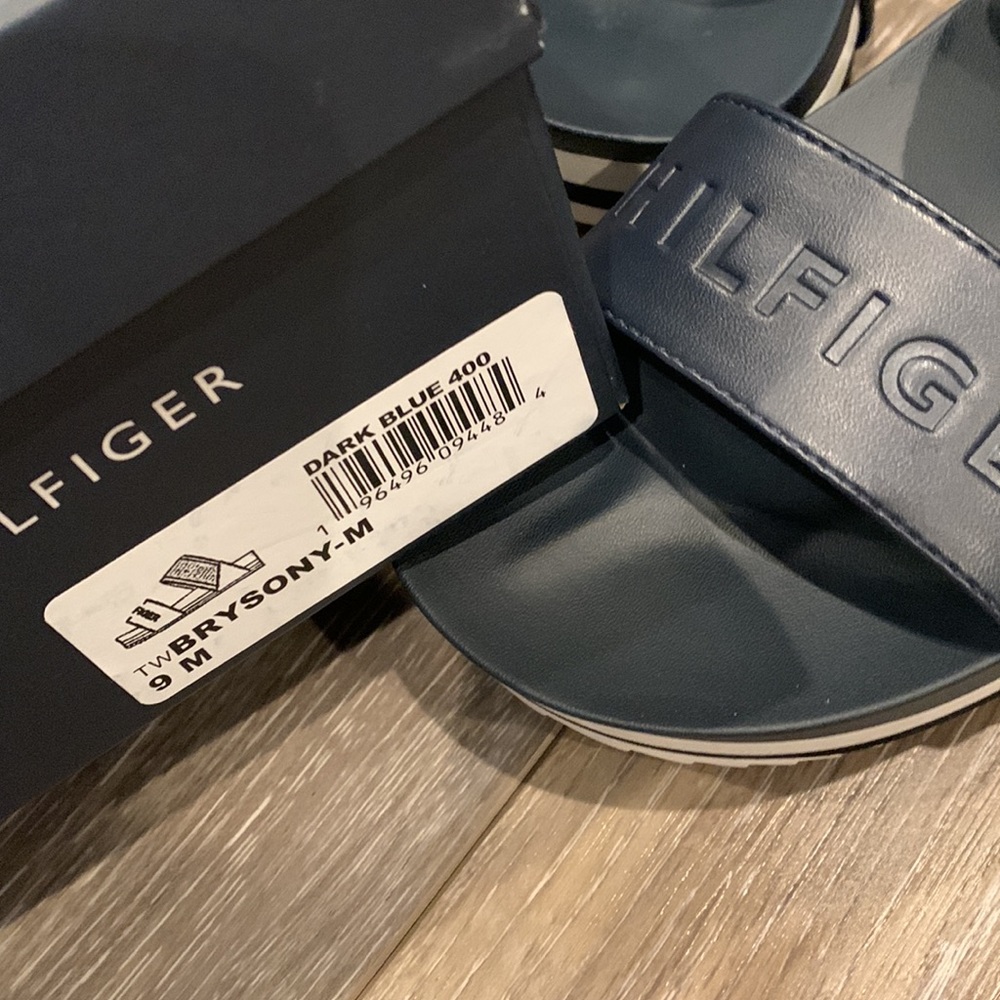 TT: Tommy Hilfiger Brysony Platform Blue White Red Strap Slides Sandals - Picture 9 of 10